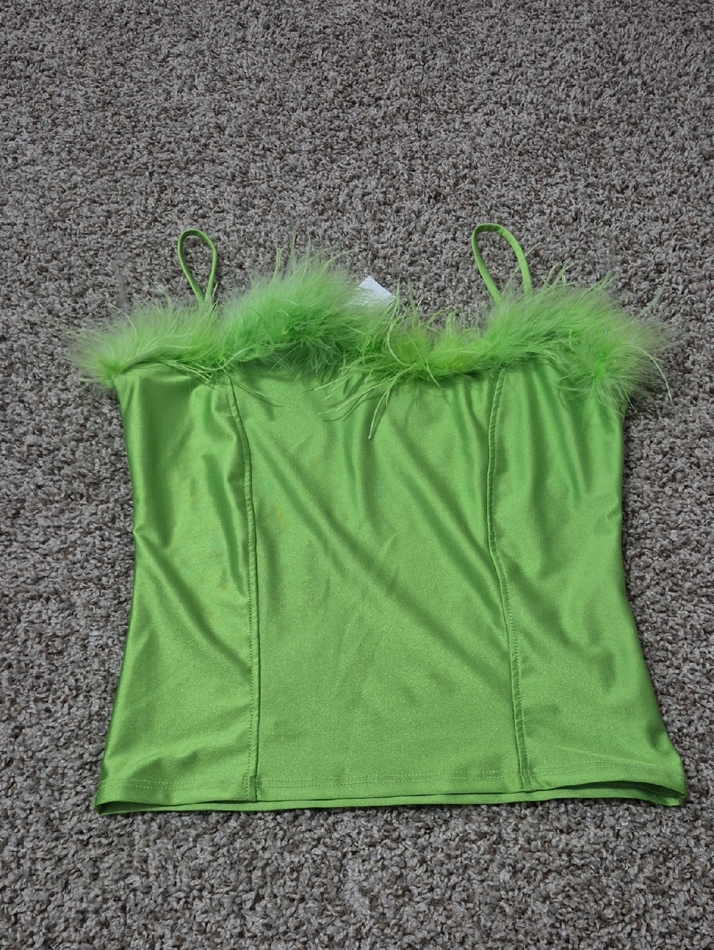 Womens Lime Green Feather Trim Cami Top